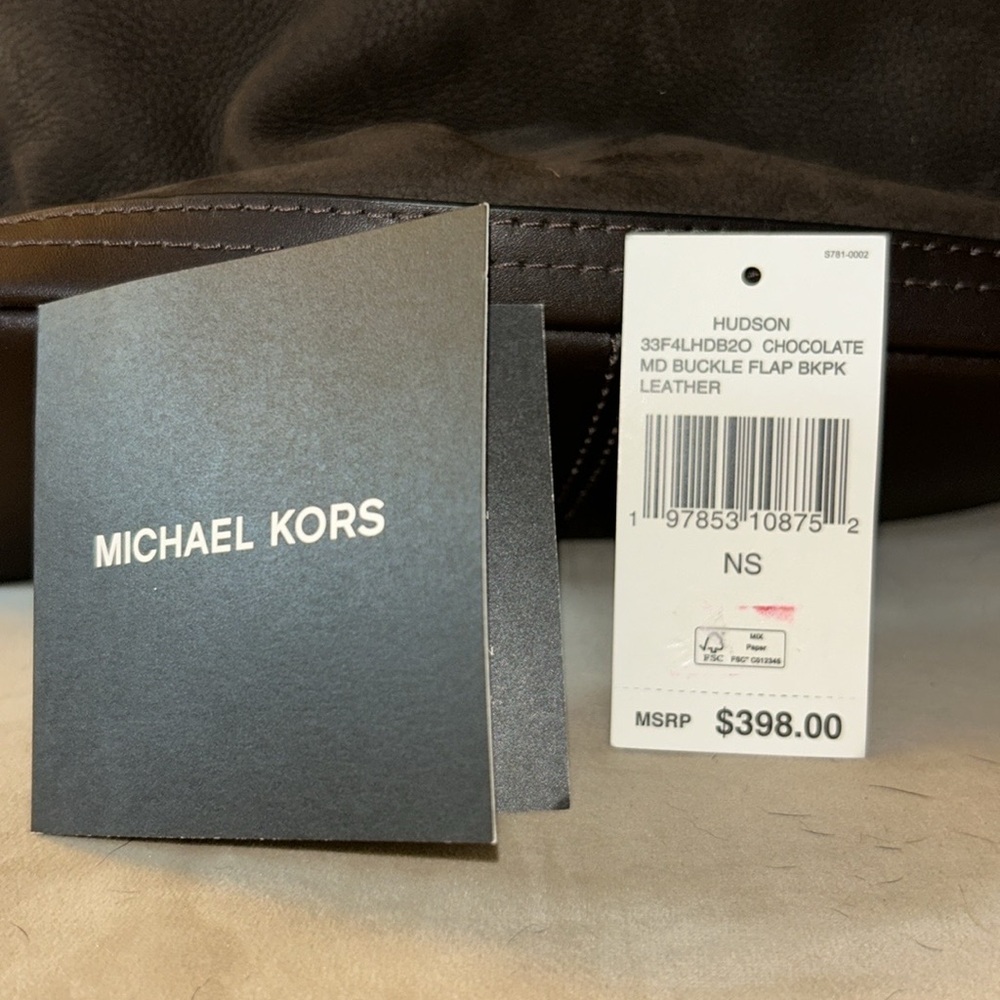 Michael Kors Chocolate Brown Hudson Pebbled Leather Men's Backpack NWT - Picture 14 of 16